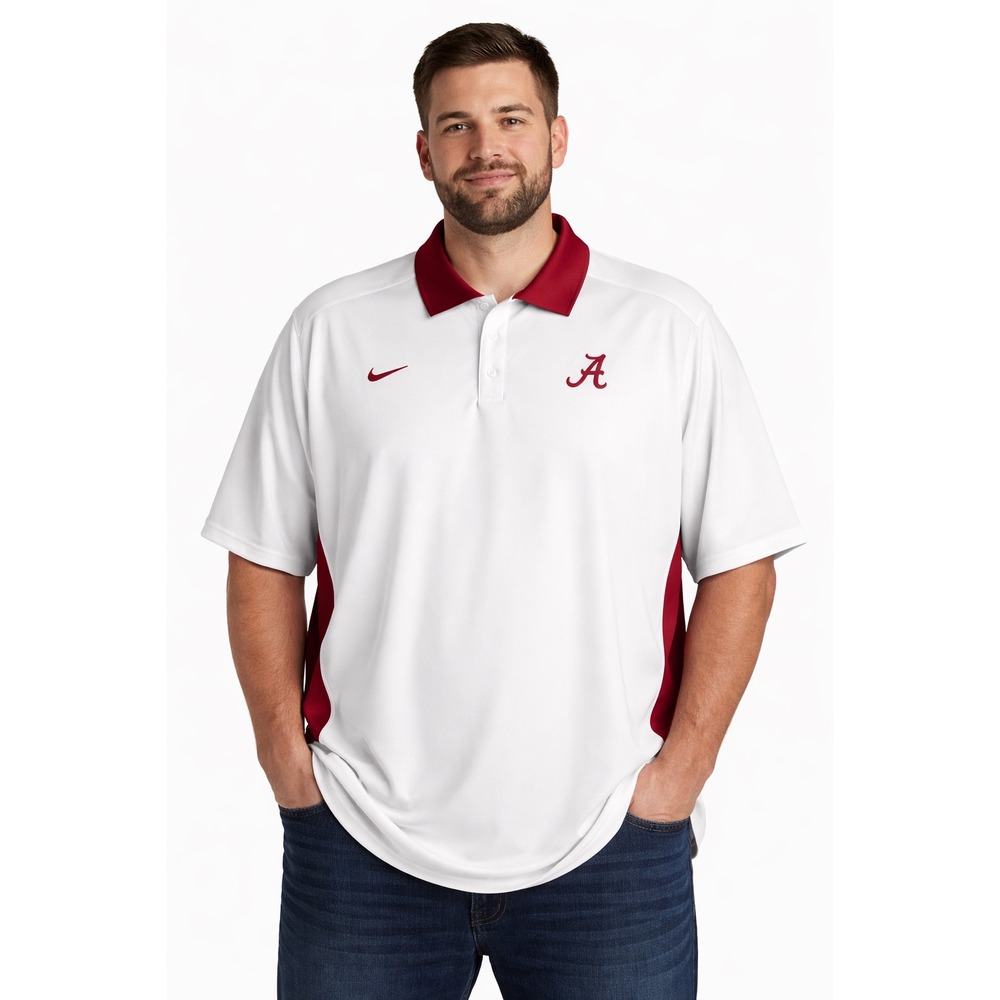 Nike Alabama Crimson Tide Dri-FIT Polo Shirt Mens XXL‎ White Red Short Sleeve